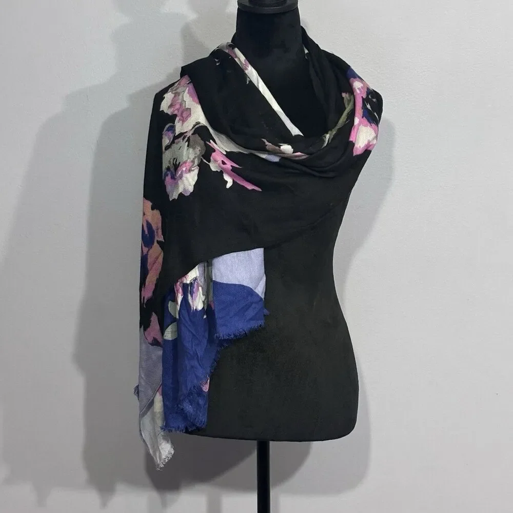 Liz Claiborne Women’s Rayon Floral Neck Scarf Blue Pink Black Head Blanket OSFM